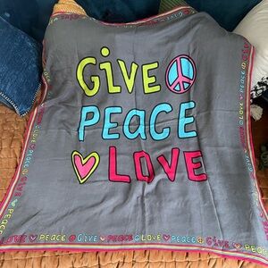 Old Navy Gray 'Give Peace Love' Graphic Throw Blanket with Neon Accents